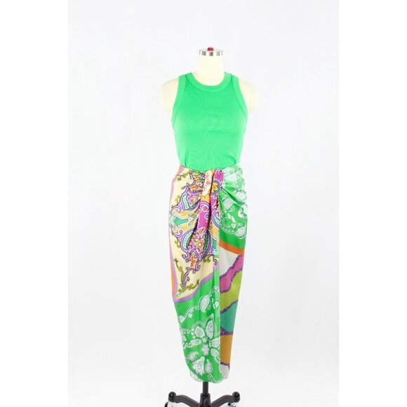 ZARA Patchwork Scarf Print Satin Twill Knotted Maxi Pareo Sarong Skirt, Size XS - Picture 1 of 15